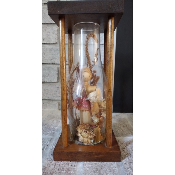 Vintage and very RARE! Cornhusk Woman In‎ Glass Dome Sweeping